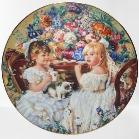 Vintage Sandra Kuck Collectors Plate - "Tea Party" - Hearts and Flowers - Picture 1 of 3
